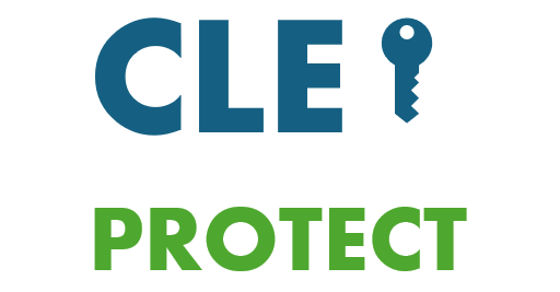 CLEPROTECT Logo Logo von CLE Protect mit einem Schlüssel-Symbol und dem Wort "PROTECT".